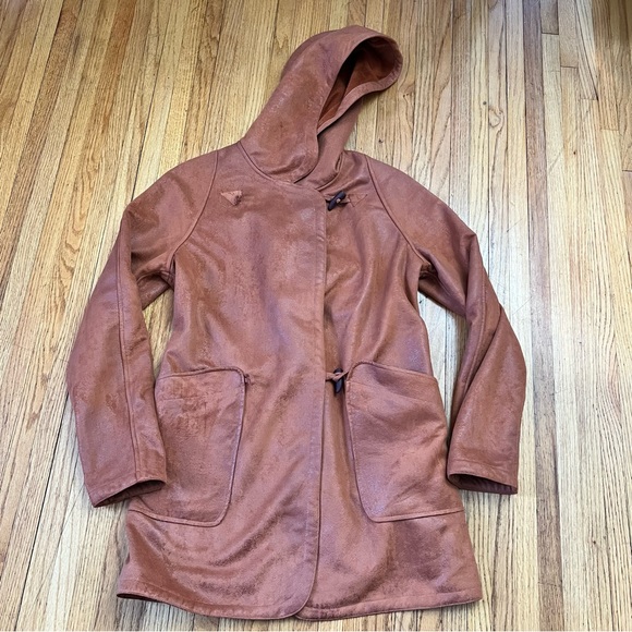 Mycra Pac Sz P Orange Reversible Coat Toggle Double Breast Small Faux Suede - Picture 1 of 7